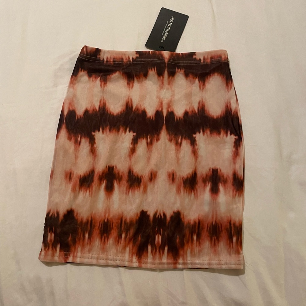 Brown tie dye mesh printed skirt